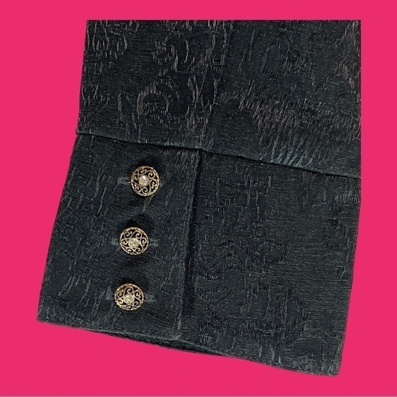 Oscar de la Renta Black on Black Brocade Pattern Band Collar Jacket 10P - Picture 4 of 9